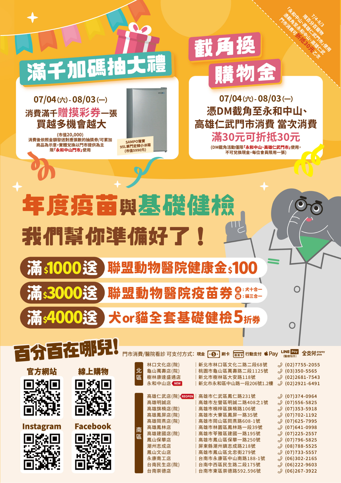 百分百寵物生活館,永和中山店新開幕,開幕早鳥優惠禮包,滿千折百最高折五百,獸醫師義診與美容體驗