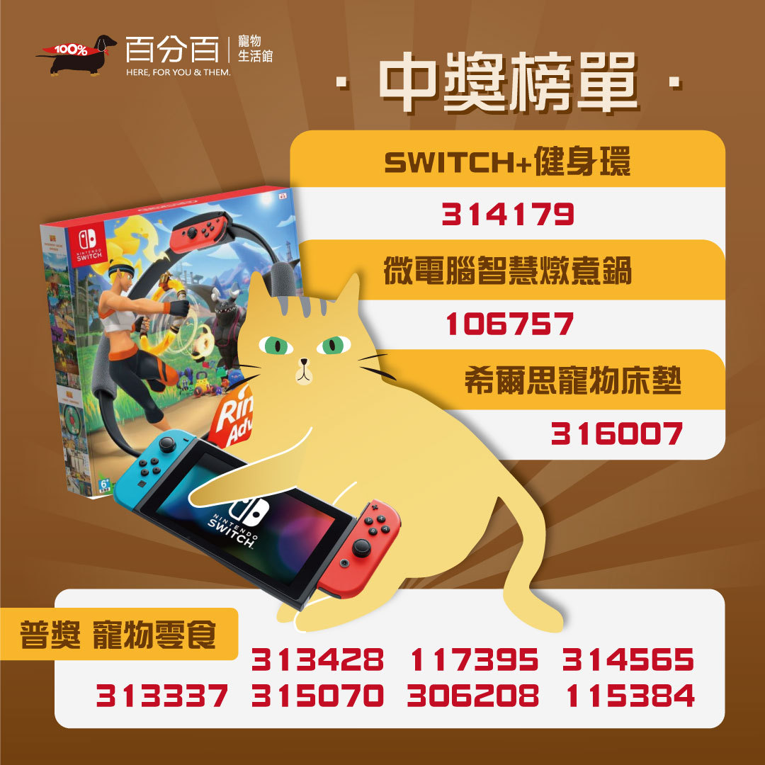 SWITCH+健身環 中獎名單公告